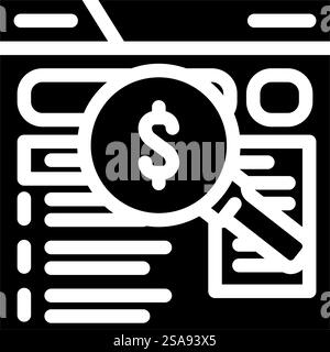 ricerca a pagamento con icona di glifo seo. seo sign di ricerca a pagamento. illustrazione del simbolo isolato. illustrazione vettoriale dell'icona del glifo di ricerca a pagamento Illustrazione Vettoriale