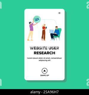 vettore di ricerca utente del sito web usabilità. analisi dei dati, interazione comportamentale, sondaggio sulla persona usabilità ricerca utente sito web illustrazione di fumetti web flat. vettore di ricerca utente del sito web usabilità Illustrazione Vettoriale