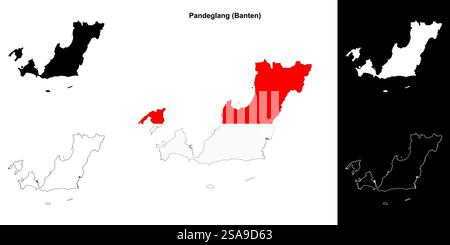 Set di mappe perimetrali vuote Pandeglang Illustrazione Vettoriale