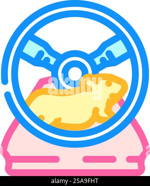 vettore dell'icona criceto nella ruota del colore dell'animale domestico. cartello criceto in ruota per animali domestici. illustrazione del simbolo isolato. illustrazione vettoriale dell'icona del criceto nella ruota del colore dell'animale domestico Illustrazione Vettoriale