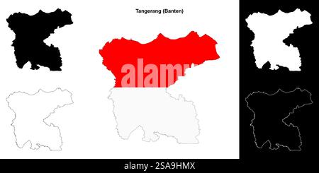 Set di mappe perimetrali vuote Tangerang Illustrazione Vettoriale