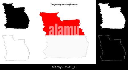 Insieme di mappe di contorno vuote di Tangerang Selatan Illustrazione Vettoriale