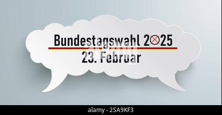 Paper Cloud Speech Bubble Bundestagswahl 2025 German Text Bundestagswahl 2025, traduce le elezioni parlamentari per il Bundestag 2025. Foto Stock