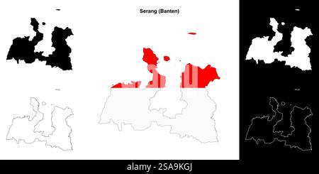 Set mappa contorno vuoto Serang Illustrazione Vettoriale