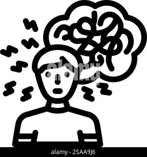 ansia uomo malattia linea icona vettore. segno di malattia dell'uomo d'ansia. illustrazione nera del simbolo del contorno isolato. illustrazione vettoriale dell'icona della linea della malattia dell'uomo ansia Illustrazione Vettoriale