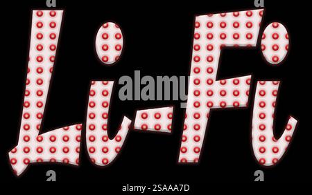 Composizione digitale. Effetto lampada a diodo a emissione luminosa a LED. Sovrapporre le lettere li-Fi. La tecnologia li-Fi Light Fidelity è una tecnologia di comunicazione wireless che utilizza la luce per trasmettere i dati e la posizione tra i dispositivi ed è considerata un'alternativa potenzialmente più rapida al wi-fi. luci, trasmissione, Foto Stock