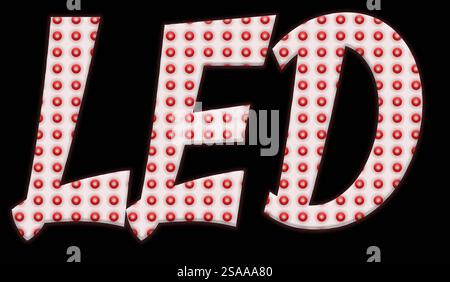 Composizione digitale. Effetto lampada a diodo a emissione luminosa a LED. Sovrapporre le lettere alle spie LED Foto Stock