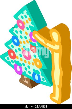decorare l'albero di natale con l'icona isometrica vettoriale. decorare il cartello dell'albero di natale. illustrazione del simbolo isolato. illustrazione vettoriale dell'icona isometrica dell'albero di natale Illustrazione Vettoriale