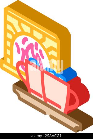 caminetto con cioccolata calda, icona vettoriale isometrica invernale. cartello invernale con caminetto e cioccolata calda. illustrazione del simbolo isolato. illustrazione vettoriale dell'icona isometrica invernale del caminetto con cioccolata calda Illustrazione Vettoriale