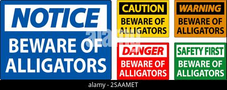 Cartello di pericolo attenzione agli alligatori Illustrazione Vettoriale