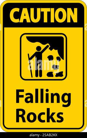 Cartello di attenzione, cartello di parcheggio e cartello di guida, caduta di rocce Illustrazione Vettoriale