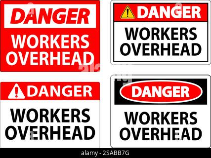 Cartello pericolo caduta detriti, lavoratori in caduta di oggetti Illustrazione Vettoriale