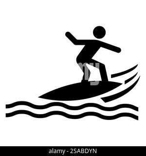 La silhouette audace di un surfista che cavalca un'onda su una tavola da surf, catturando l'essenza dello sport e dell'avventura nelle onde dell'oceano. Ideale per progetti a tema spiaggia. Illustrazione Vettoriale