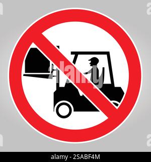 Questa immagine presenta un simbolo di nessun carrello elevatore all'interno di un cerchio rosso, che rappresenta un divieto di sicurezza in vari ambienti industriali o commerciali. Illustrazione Vettoriale
