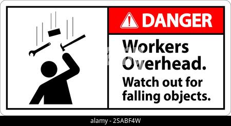 Cartello pericolo caduta detriti, lavoratori in caduta di oggetti Illustrazione Vettoriale