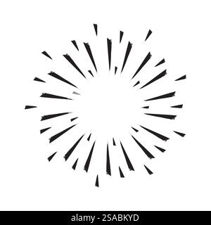 Silhouette a stella circolare. Icona burst radiante. Schema radiale ruvido. Forma dinamica vettoriale. Illustrazione Vettoriale