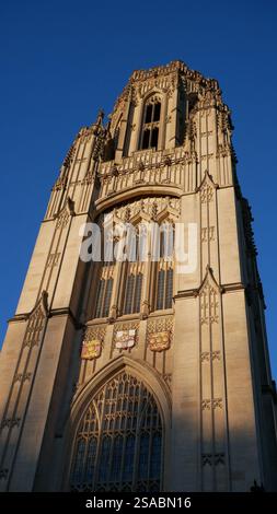 Edificio commemorativo Wills nel tardo pomeriggio, il sole di gennaio Foto Stock