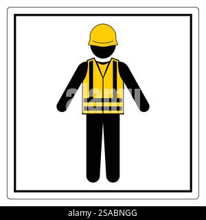 Questa immagine mostra la silhouette di un operaio edile che indossa un casco e un giubbotto di sicurezza, a simboleggiare la sicurezza sul posto di lavoro. Ideale per progetti relativi alla sicurezza. Illustrazione Vettoriale