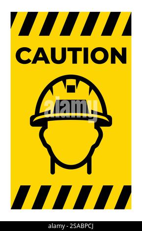 Questa immagine presenta un cartello di attenzione con l'icona di un casco da costruzione, ideale per la consapevolezza della sicurezza negli ambienti di lavoro. I colori vivaci migliorano la visibilità. Illustrazione Vettoriale