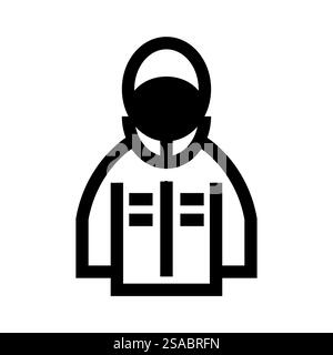 Questa icona minimalista presenta una persona in una tuta protettiva, che simboleggia la sicurezza e la salute in vari ambienti professionali. Perfetto per illustrare concetti relativi alla protezione e alla salute. Illustrazione Vettoriale