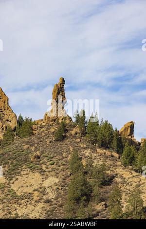 Parco naturale Rural del Nublo, Roque Nublo, roccia basaltica El Fraile, Gran Canaria, Isole Canarie, Spagna, Europa Foto Stock