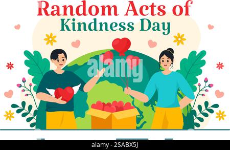 Random Acts of Kindness Vector Illustration il 17 febbraio varie piccole azioni per dare felicità con amore in Flat Cartoon background Design Illustrazione Vettoriale