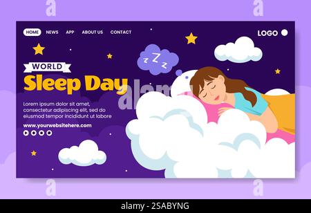 Giorno di sonno Social Media Landing Page cartone animato modelli disegnati a mano illustrazione di sfondo Illustrazione Vettoriale