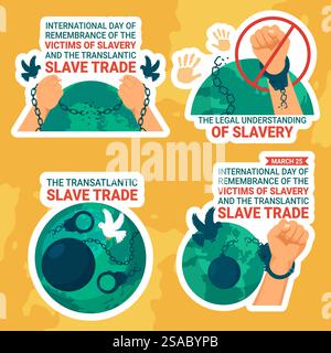 Ricordo delle vittime della schiavitù e dell'etichetta Transatlantic Slave Trade Day Cartoon Flat Drawn Templates illustrazione di sfondo Illustrazione Vettoriale