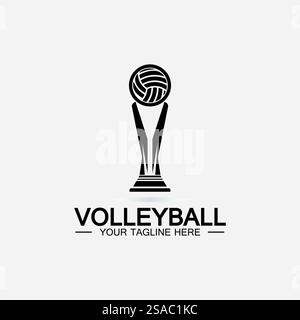 Modello di icona vettoriale disegno logo del trofeo del campionato di pallavolo vincitore. Trofeo di pallavolo per il vincitore Illustrazione Vettoriale