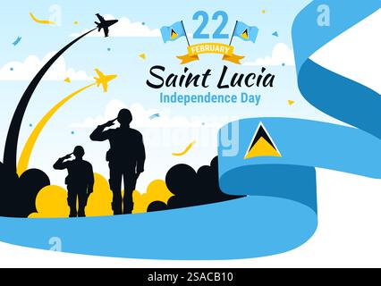 Illustrazione vettoriale del giorno dell'indipendenza di Santa Lucia il 22 febbraio con Waving Flag in National Holiday Celebration Flat Cartoon background Design Illustrazione Vettoriale