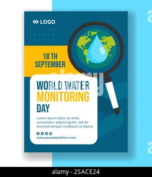 Poster verticale del giorno di monitoraggio dell'acqua Cartoon piatto modelli disegnati a mano illustrazione di sfondo Illustrazione Vettoriale