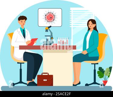 Illustrazione del vettore della clinica di riproduzione con tecnologia di riproduzione assistita, fecondazione delle provette o cella per uova su sfondo cartonato Illustrazione Vettoriale