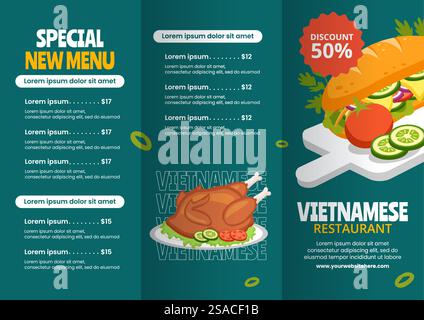 Vietnamita Brochure alimentare Cartoon modelli disegnati a mano illustrazione di sfondo Illustrazione Vettoriale