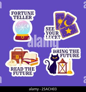 Illustrazione di sfondo dei modelli disegnati a mano con etichetta Fortune Teller Illustrazione Vettoriale