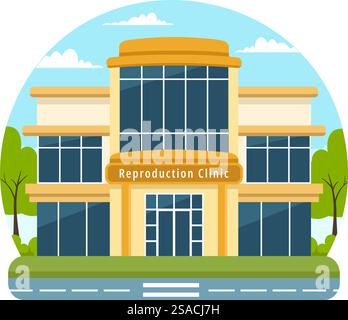Illustrazione del vettore della clinica di riproduzione con tecnologia di riproduzione assistita, fecondazione delle provette o cella per uova su sfondo cartonato Illustrazione Vettoriale