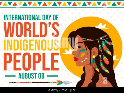 Vector Illustration for World Indigenous People Day il 9 agosto per sensibilizzare e proteggere i diritti delle popolazioni, con sfondo piatto Illustrazione Vettoriale