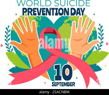 Illustrazione vettoriale della giornata mondiale della prevenzione del suicidio il 10 settembre con una corda sospesa e le mani per prevenire i suicidi in uno sfondo di cartone animato piatto Illustrazione Vettoriale