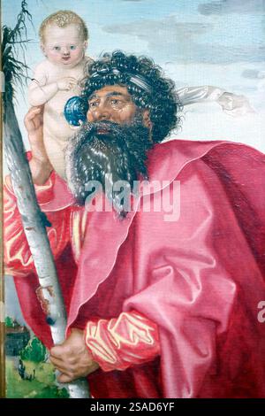 Museo Germanisches. Saint-Christopher con Gesù bambino. Dettagli. Hans Baldung Grien (1484-1545). Dipingere su legno di lima. Norimberga. Germania. Foto Stock