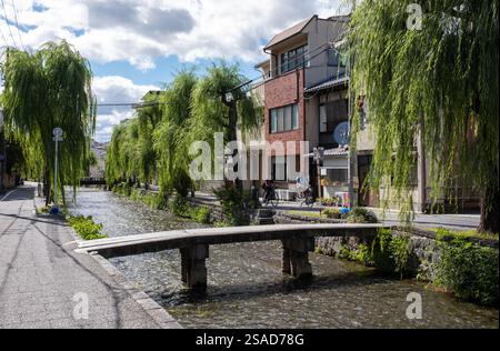 Fiume Shirakawa nel centro di Kyoto in Giappone Foto Stock