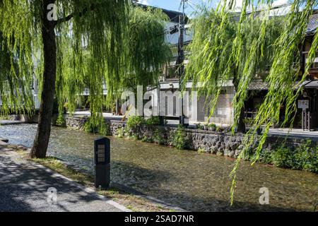 Fiume Shirakawa nel centro di Kyoto in Giappone Foto Stock