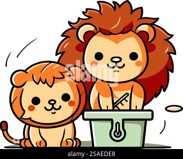Leone e leonessa carini. Illustrazione vettoriale in stile piatto. Illustrazione Vettoriale
