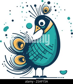 Peacock. Illustrazione vettoriale. Isolato su sfondo bianco. Illustrazione Vettoriale