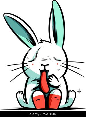Immagine di un piccolo coniglietto seduto a terra e sbadigliato Illustrazione Vettoriale