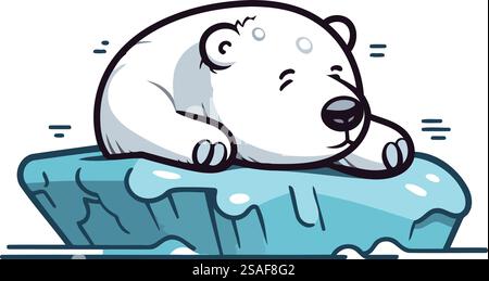Orso polare che dorme sul pavimento di ghiaccio. illustrazione vettoriale dei cartoni animati. Illustrazione Vettoriale