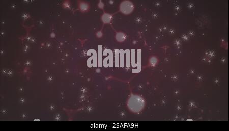 Strutture molecolari e particelle luminose, immagine scientifica su sfondo scuro Foto Stock