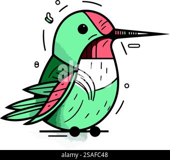 Carino illustrazione vettoriale Hummingbird. Stile cartone animato disegnato a mano. Illustrazione Vettoriale