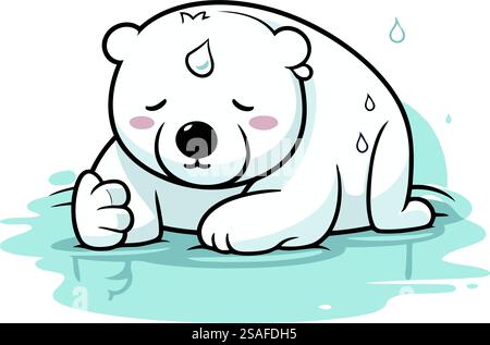 Orso polare che dorme in acqua. Carino illustrazione vettoriale dei cartoni animati. Illustrazione Vettoriale