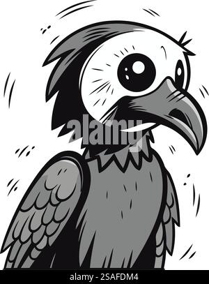 Immagine vettoriale di un avvoltoio. Illustrazione in bianco e nero di un avvoltoio. Illustrazione Vettoriale