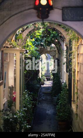 Carmel-by-the-Sea, CA, USA, circa 1994. Vista della pittoresca Der Ling Lane, il più antico vicolo pubblico di Carmel. Foto Stock