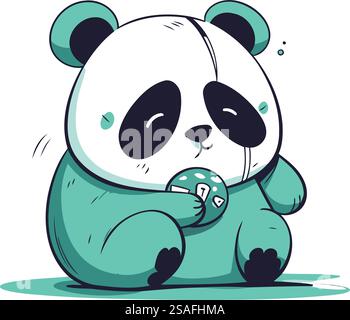 Carino panda da cartoni animati con una tazza di caffè. Illustrazione vettoriale. Illustrazione Vettoriale